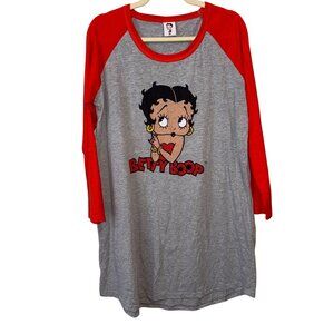 Betty Boop Gray & Red Raglan Long Sleeve Nightshirt Womens XL Cotton Blend